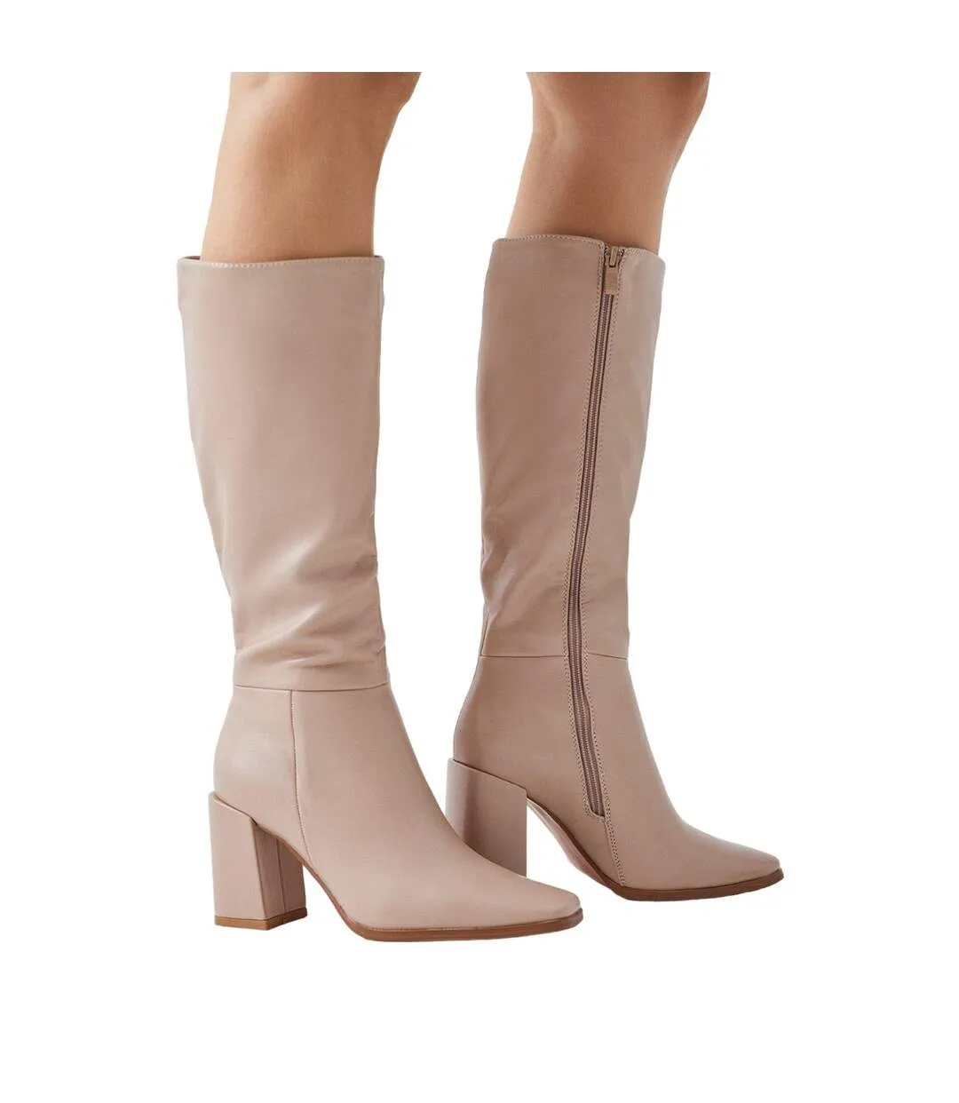 Womens/ladies kristen square toe knee-high boots beige Dorothy Perkins