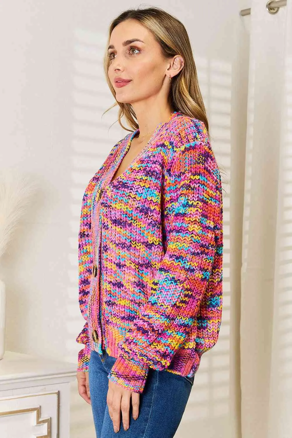 Woven V-Neck Long Sleeve Cardigan - Shop Now!