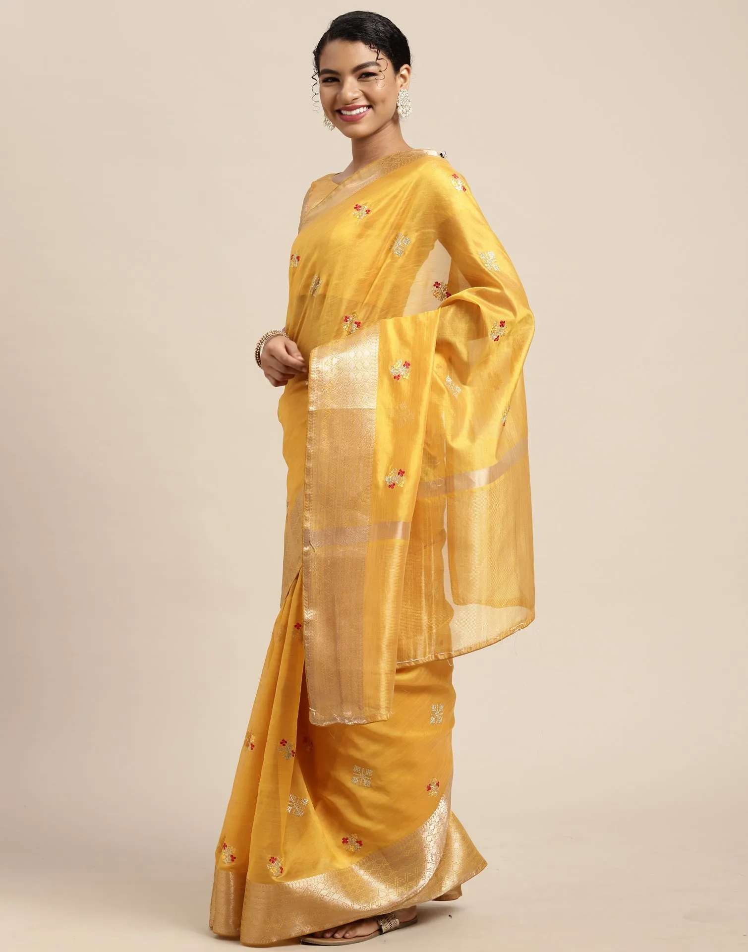 Yellow Embroidery Saree