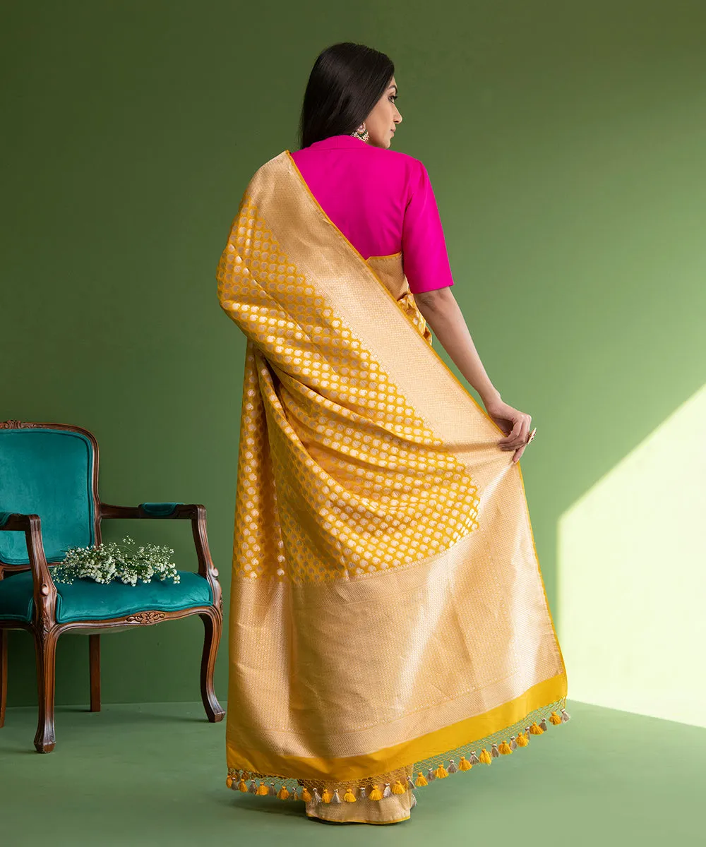 Yellow Handloom Pure Katan Silk Banarasi Saree with Small Paisley Boota