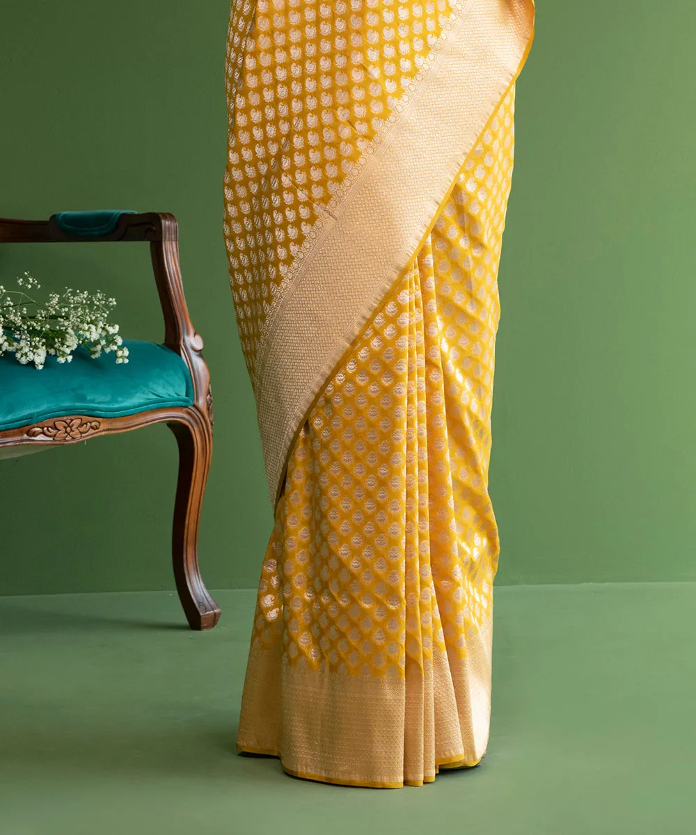 Yellow Handloom Pure Katan Silk Banarasi Saree with Small Paisley Boota