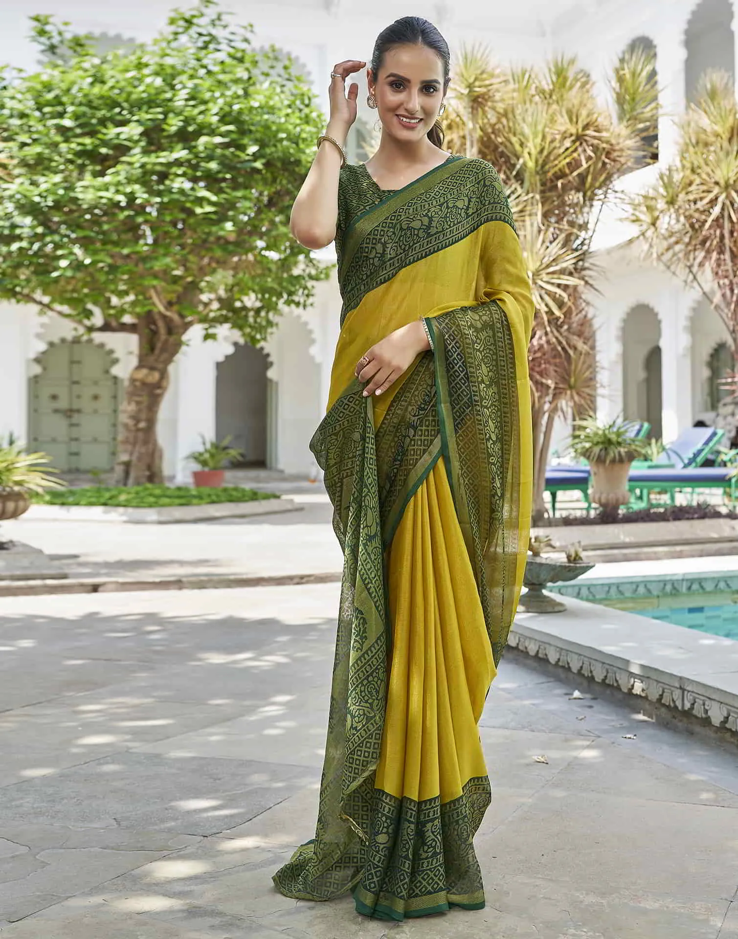 Yellow Printed Brasso Woven Saree