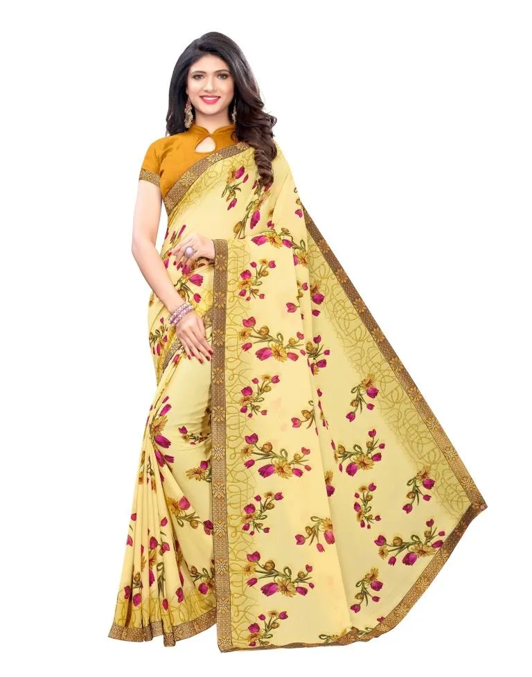 Yellow Printed Saree