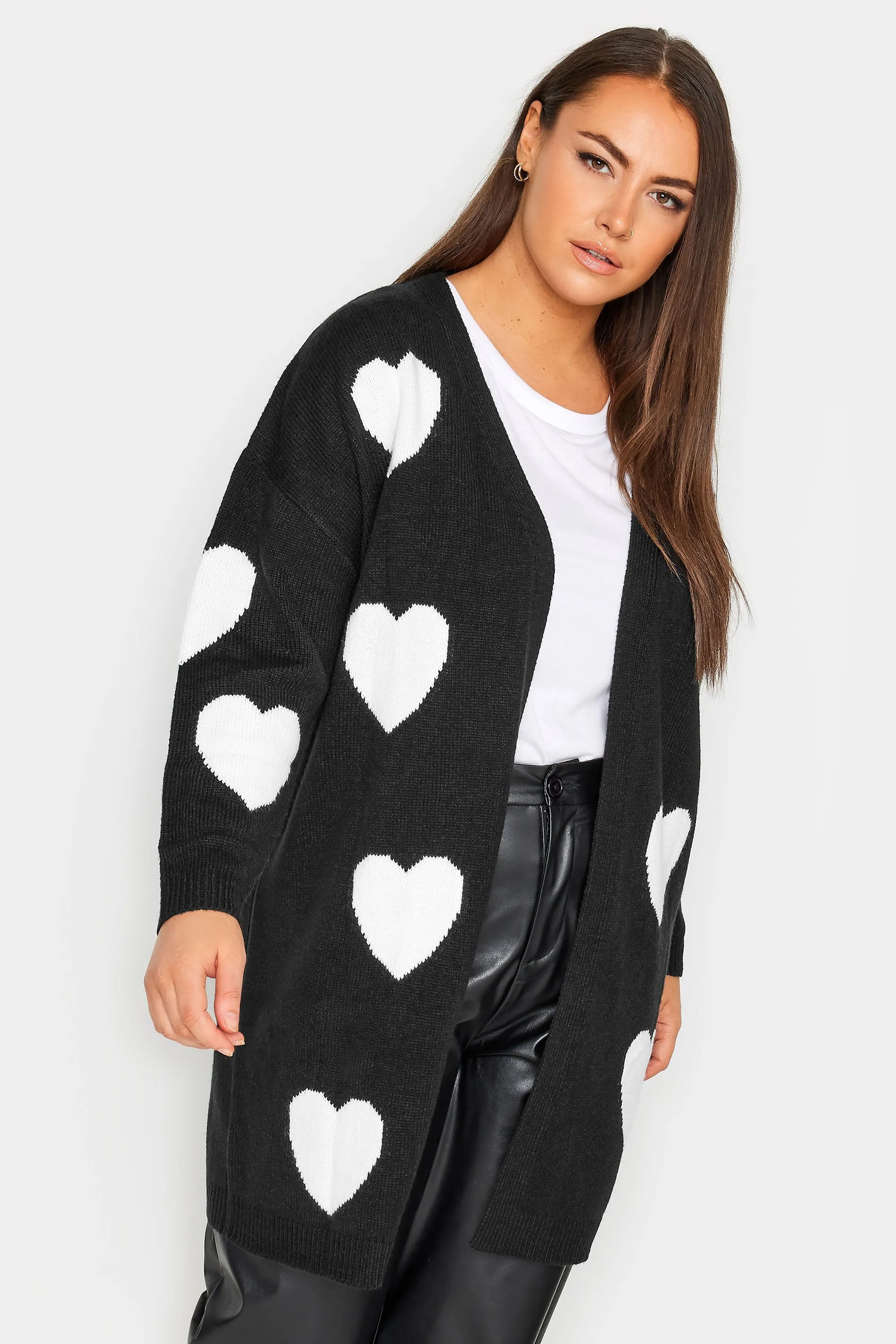 YOURS Black Heart Print Longline Cardigan