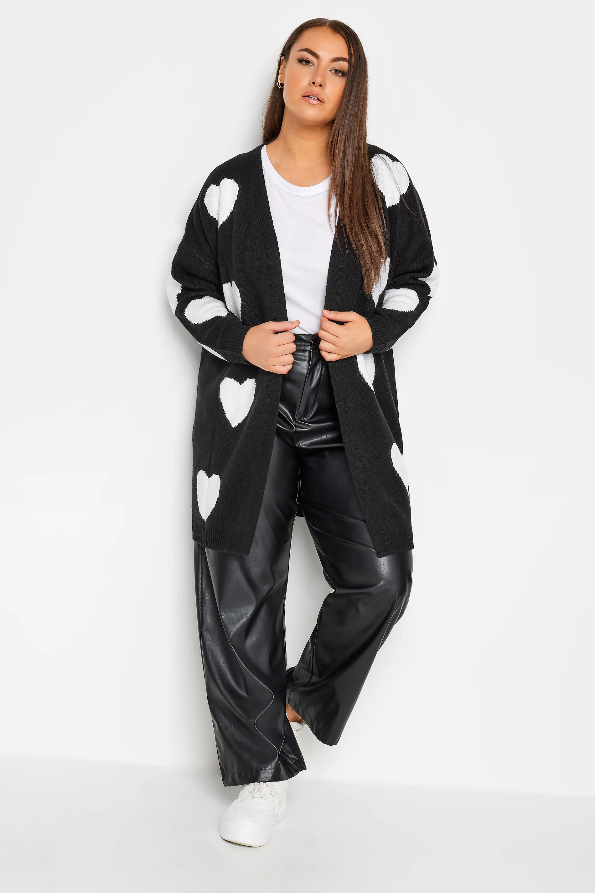 YOURS Black Heart Print Longline Cardigan