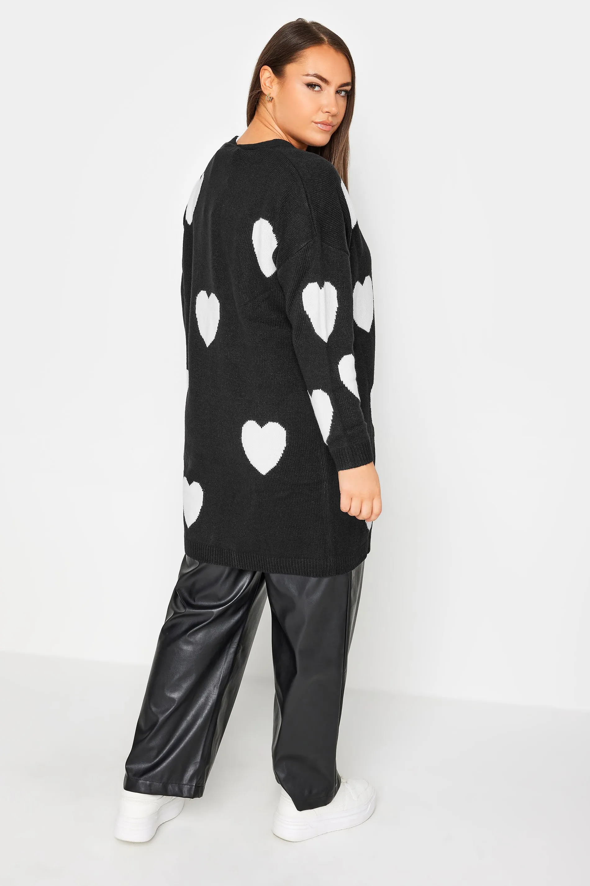 YOURS Black Heart Print Longline Cardigan