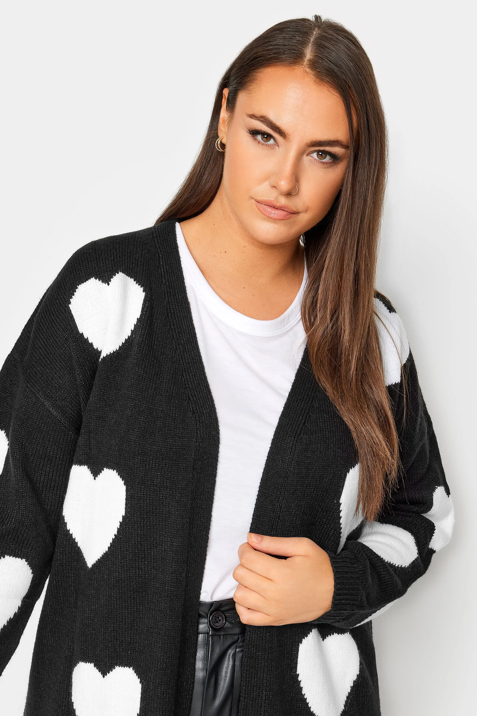 YOURS Black Heart Print Longline Cardigan