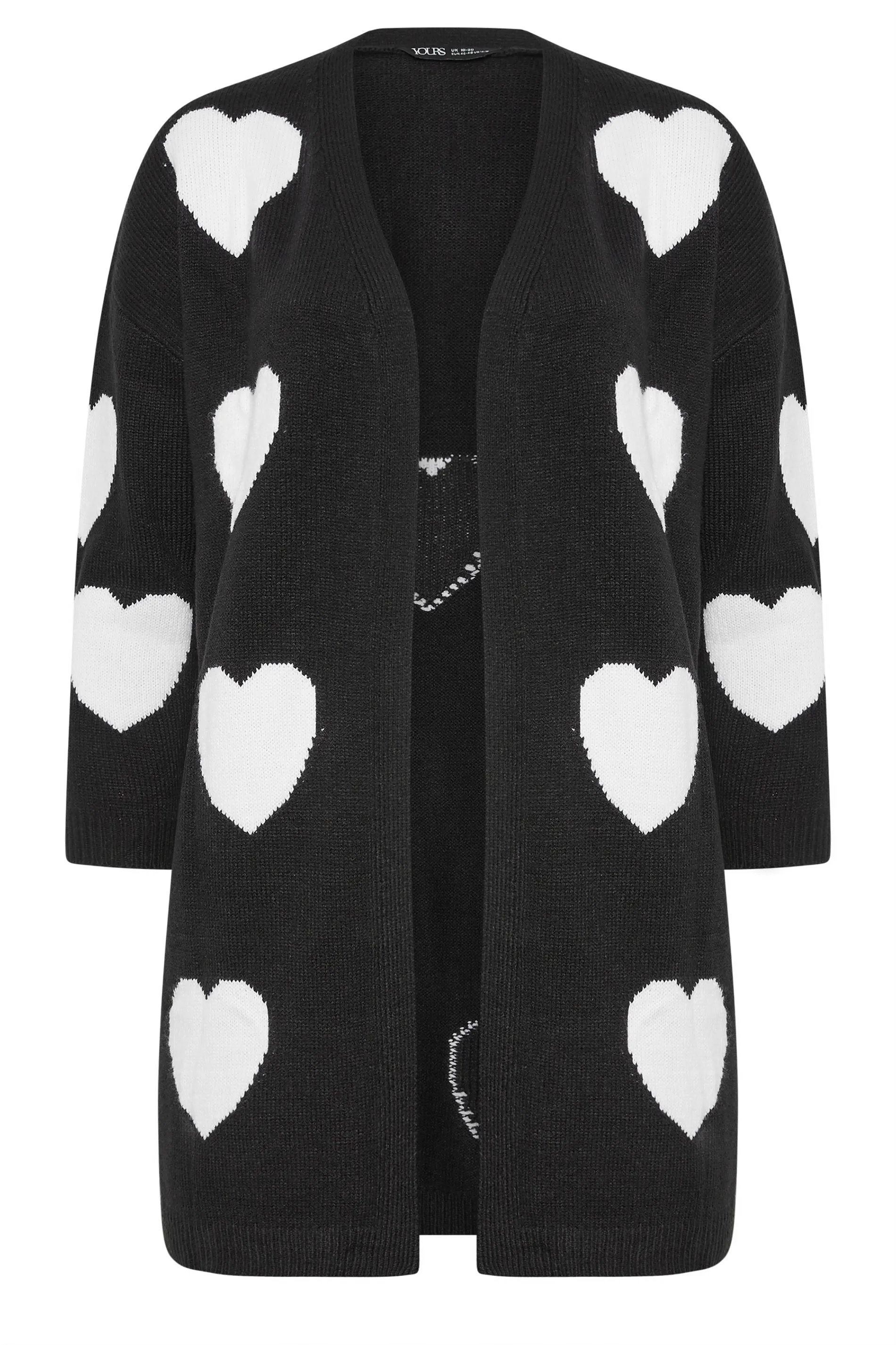 YOURS Black Heart Print Longline Cardigan