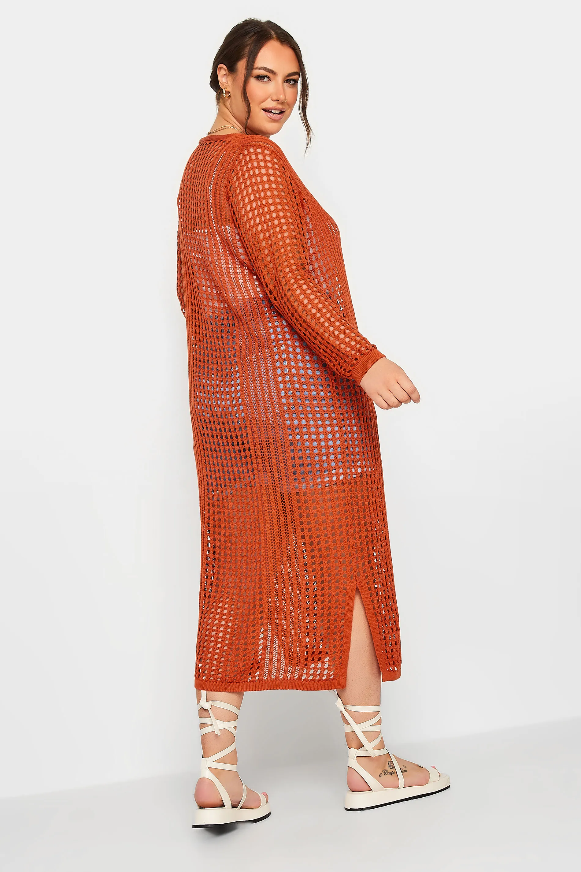 YOURS Curve Orange Crochet Button Longline Cardigan - Best Deals Online