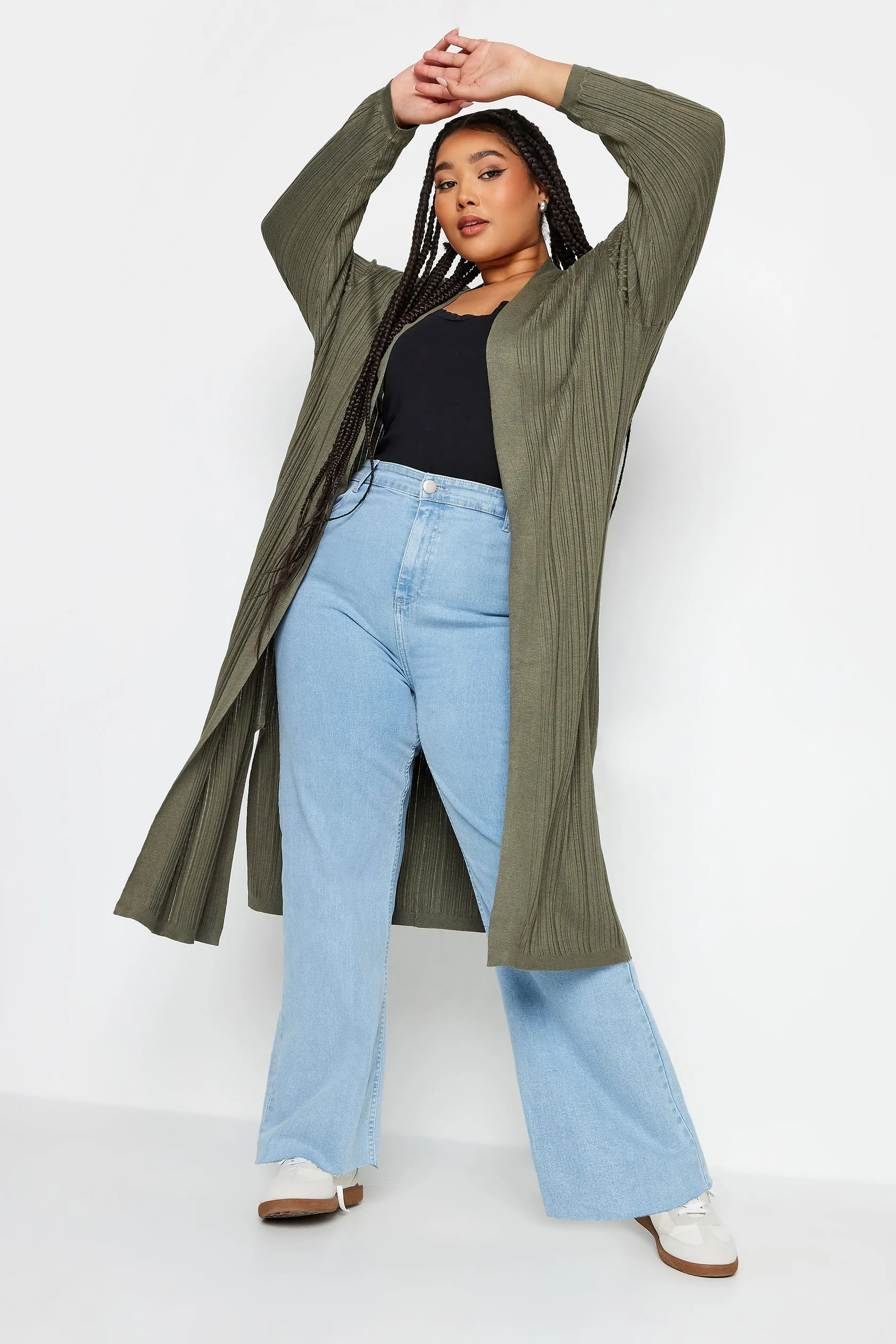 YOURS Khaki Green Longline Ribbed Cardigan