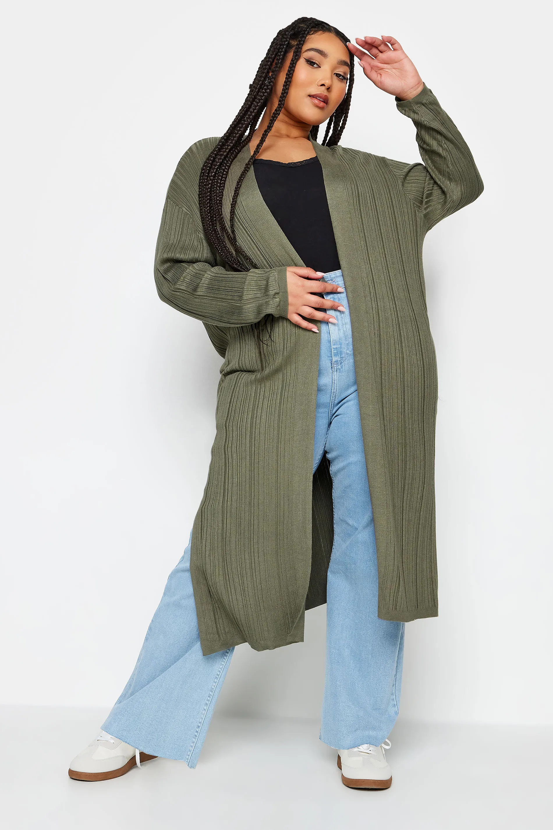 YOURS Khaki Green Longline Ribbed Cardigan