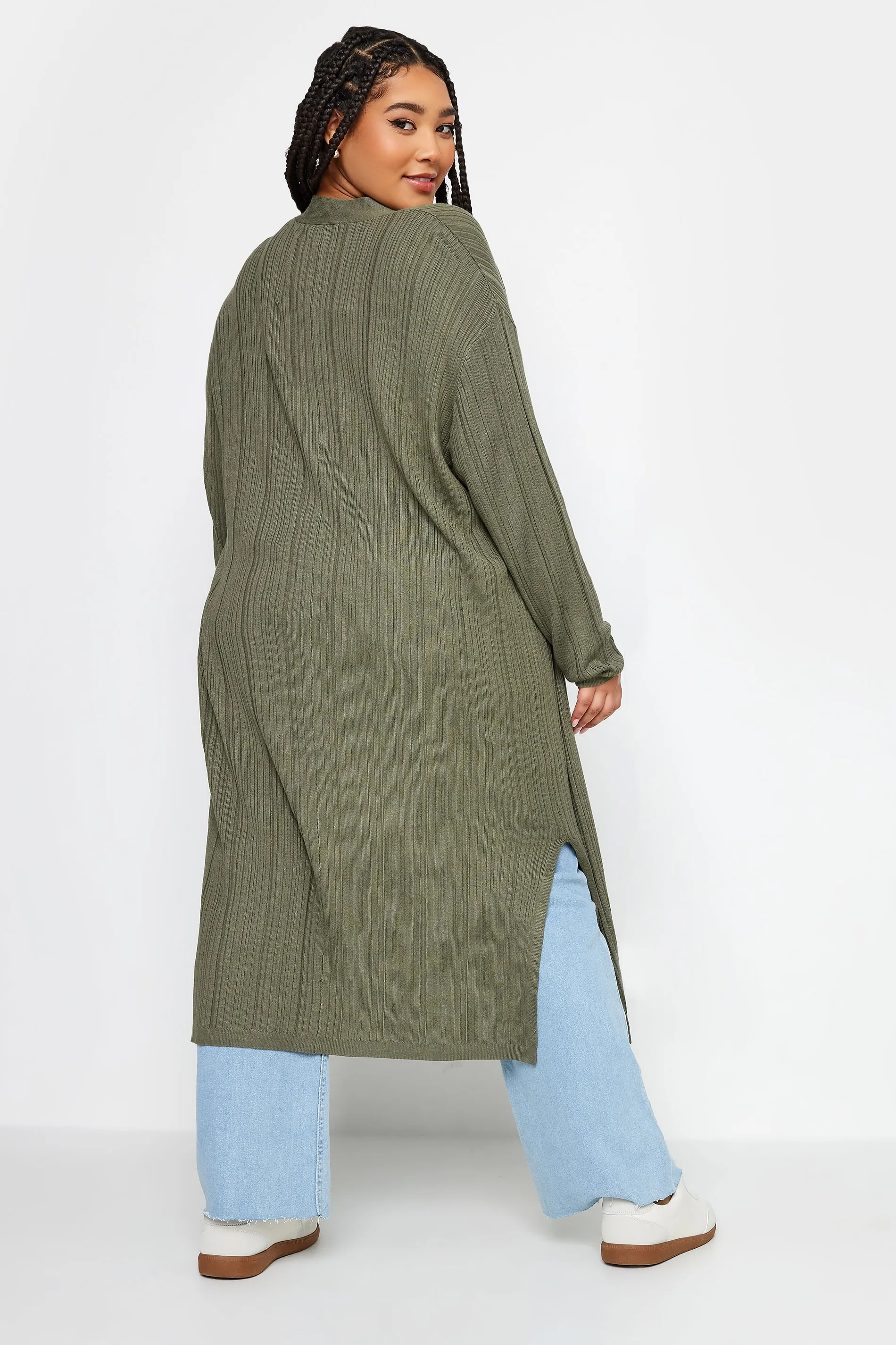 YOURS Khaki Green Longline Ribbed Cardigan