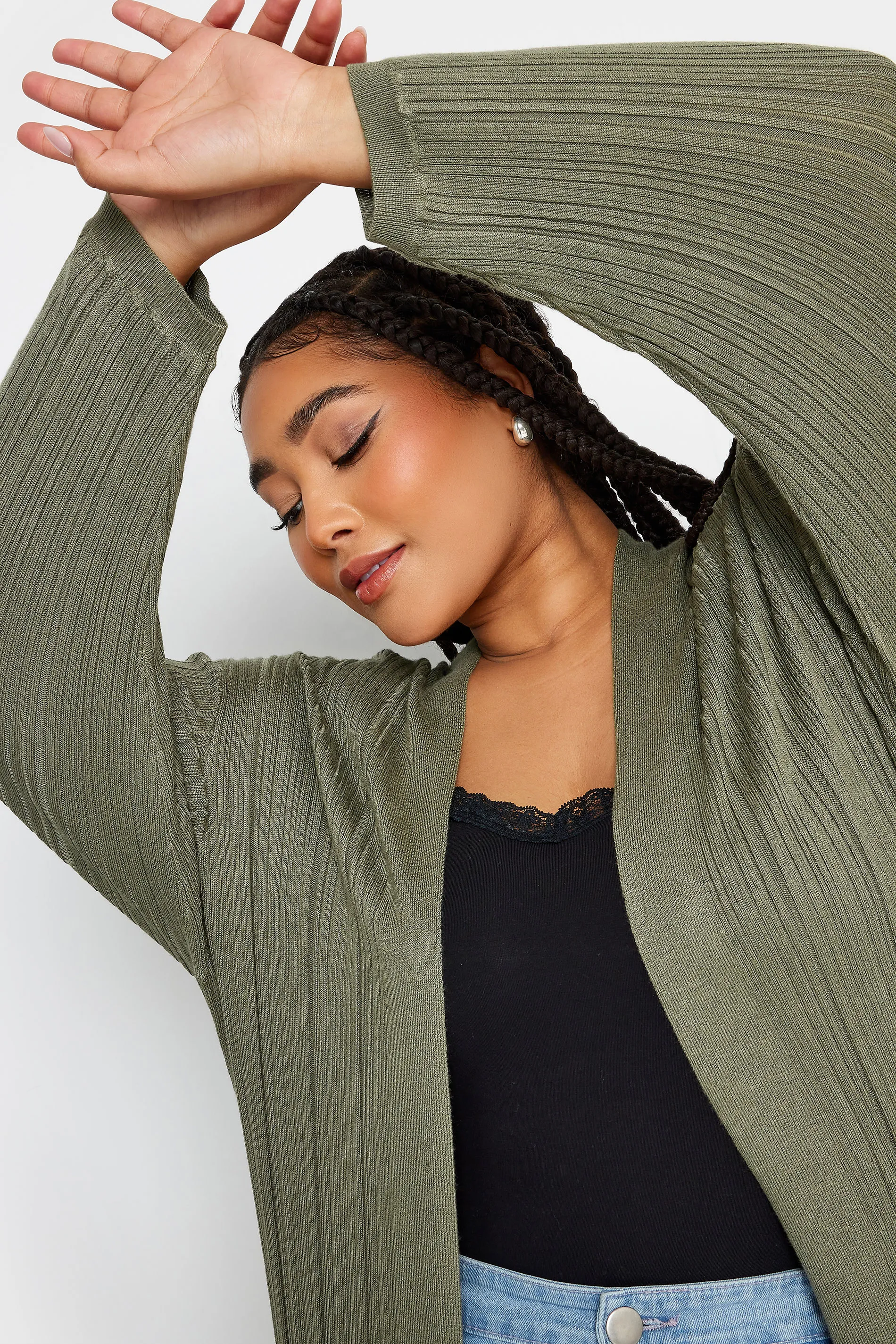 YOURS Khaki Green Longline Ribbed Cardigan