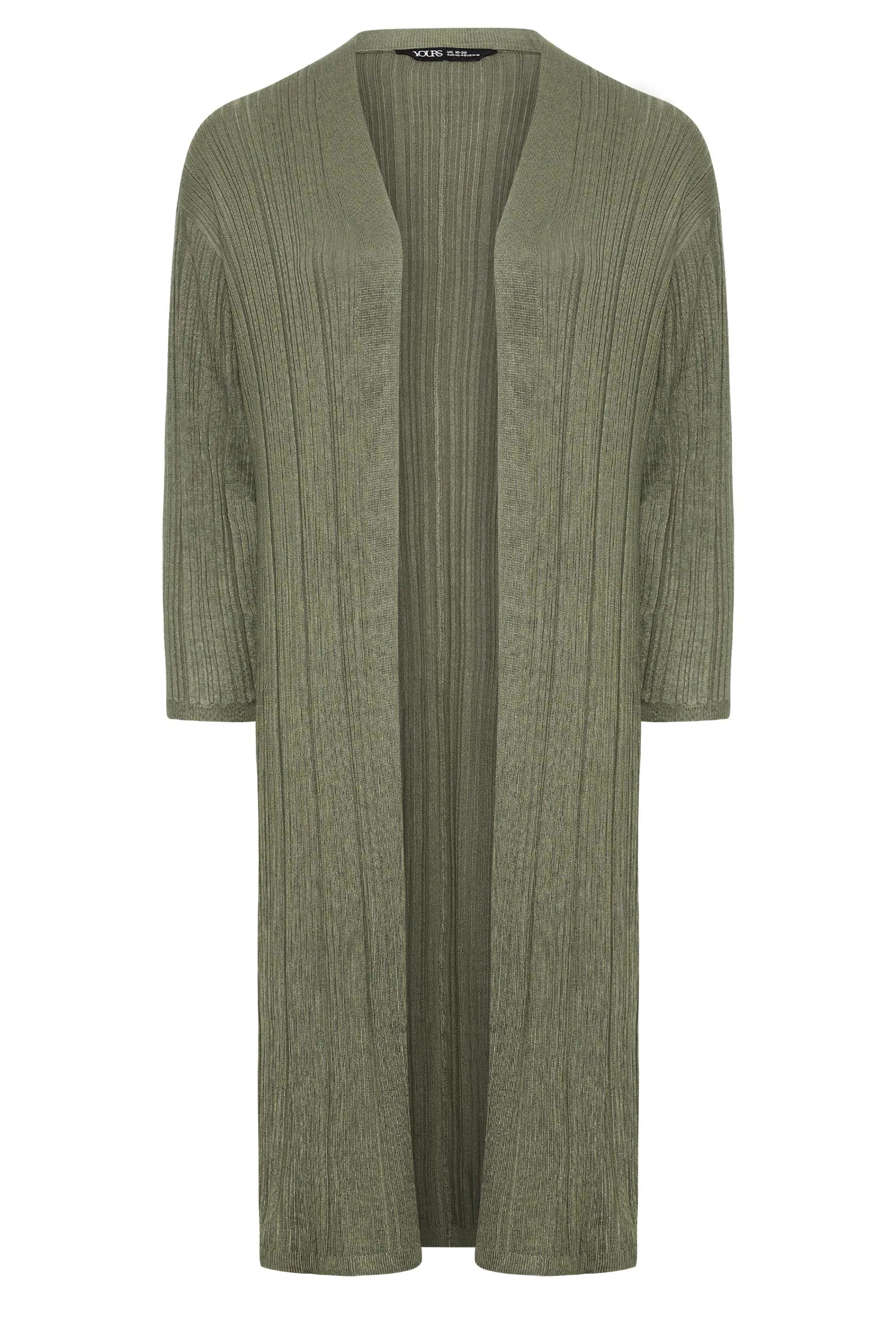 YOURS Khaki Green Longline Ribbed Cardigan